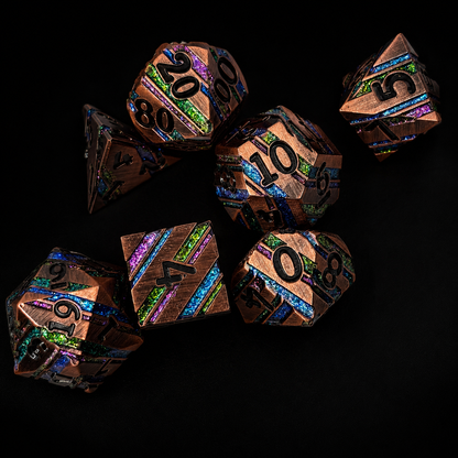 Copper Multi Glitter Stripe - Metal Dice Set