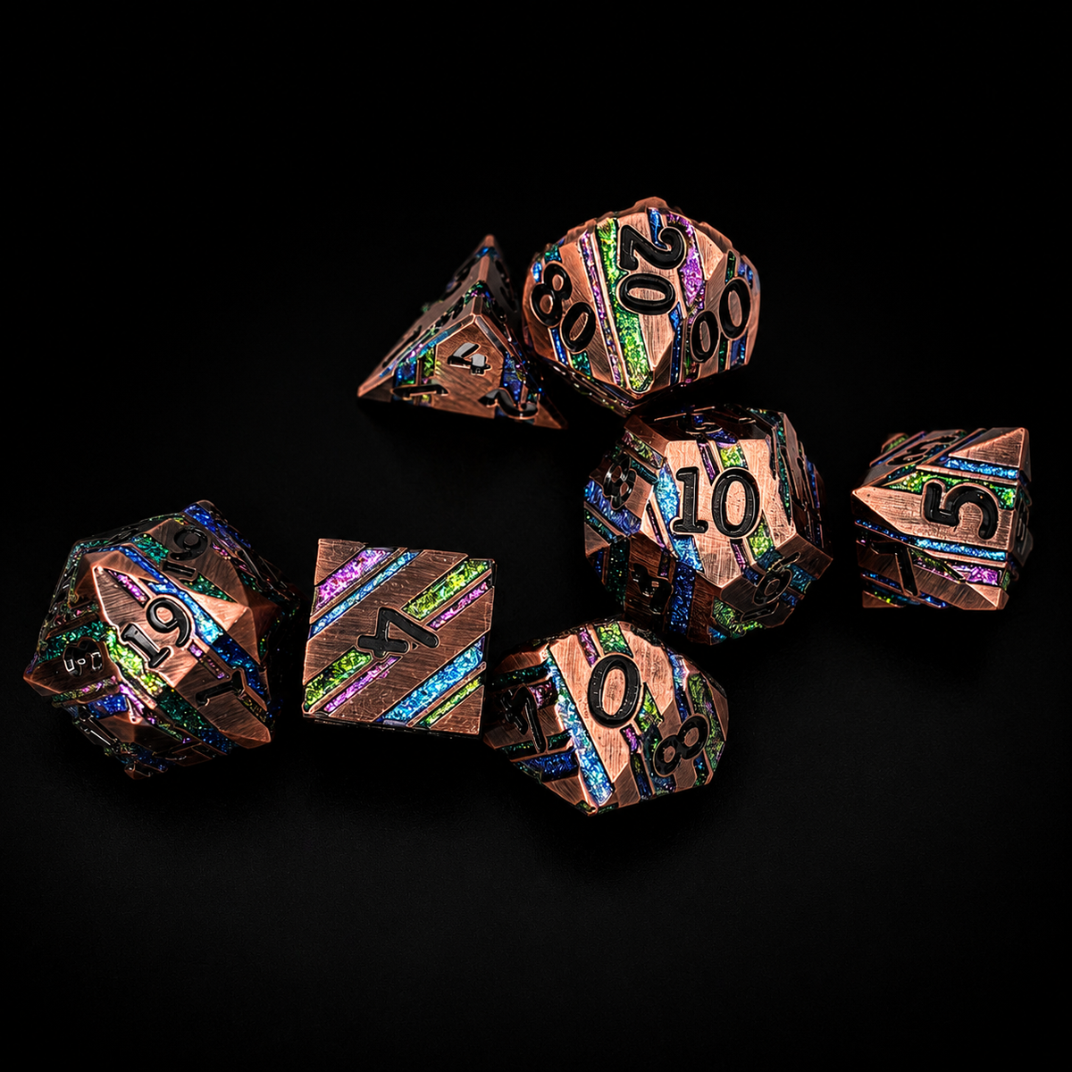 Copper Multi Glitter Stripe - Metal Dice Set