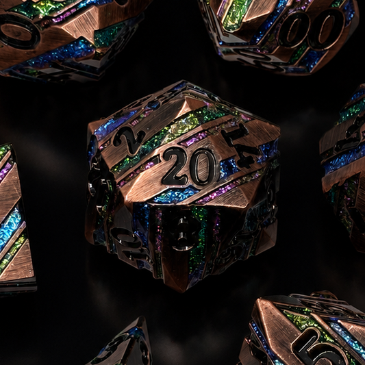 Copper Multi Glitter Stripe - Metal Dice Set