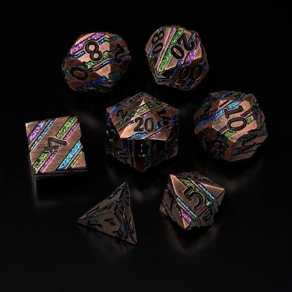 Copper Multi Glitter Stripe - Metal Dice Set