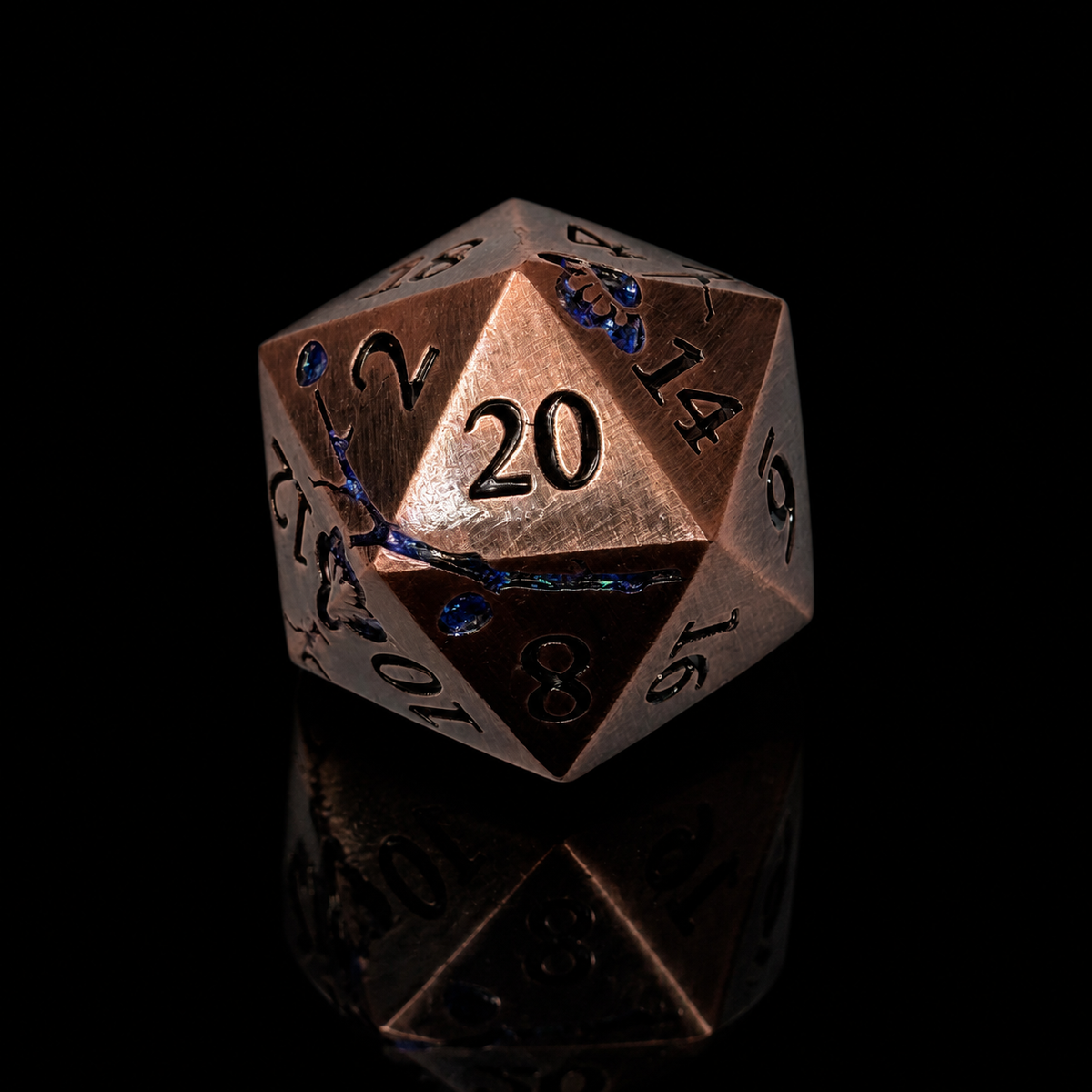 Bronze and Blue Cherry Blossom - Metal Dice Set