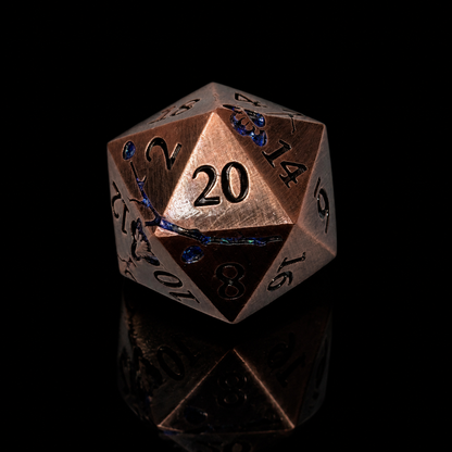Bronze and Blue Cherry Blossom - Metal Dice Set