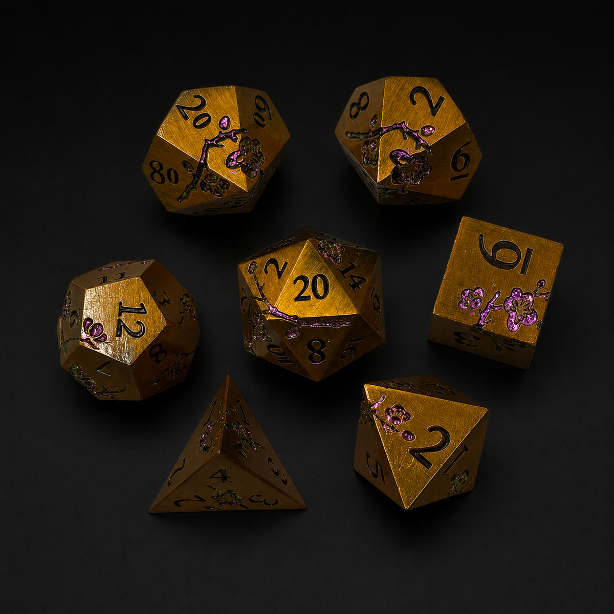 Bronze and Purple Cherry Blossom- Metal Dice Set