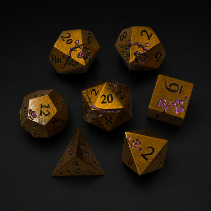 Bronze and Purple Cherry Blossom- Metal Dice Set