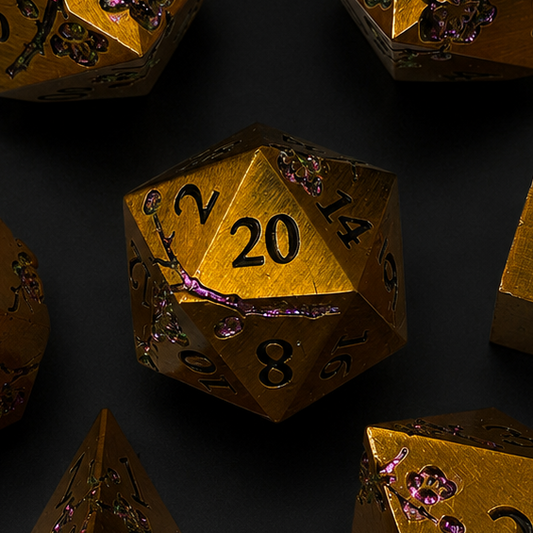 Bronze and Purple Cherry Blossom- Metal Dice Set