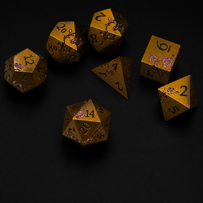 Bronze and Purple Cherry Blossom- Metal Dice Set