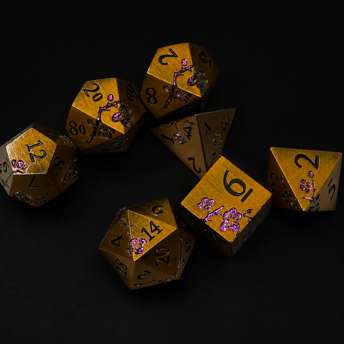 Bronze and Purple Cherry Blossom- Metal Dice Set