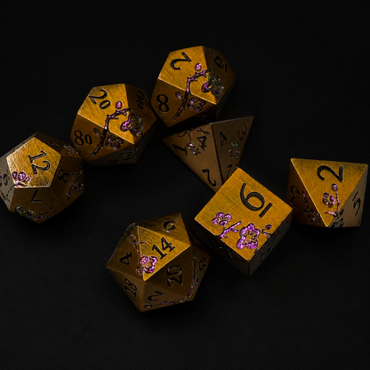Bronze and Purple Cherry Blossom- Metal Dice Set