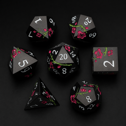 Black and Pink Cherry Blossom - Metal Dice Set