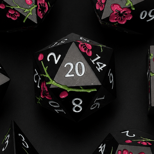Black and Pink Cherry Blossom - Metal Dice Set