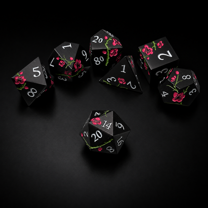 Black and Pink Cherry Blossom - Metal Dice Set