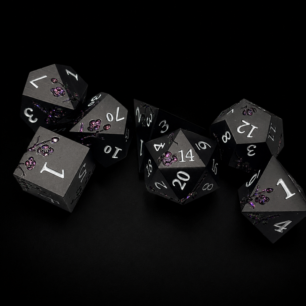 Black and Purple Cherry Blossom - Metal Dice Set