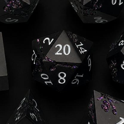 Black and Purple Cherry Blossom - Metal Dice Set
