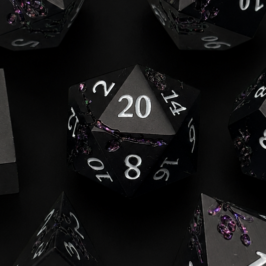 Black and Purple Cherry Blossom - Metal Dice Set