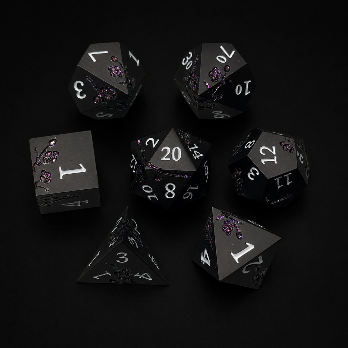 Black and Purple Cherry Blossom - Metal Dice Set