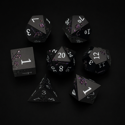 Black and Purple Cherry Blossom - Metal Dice Set