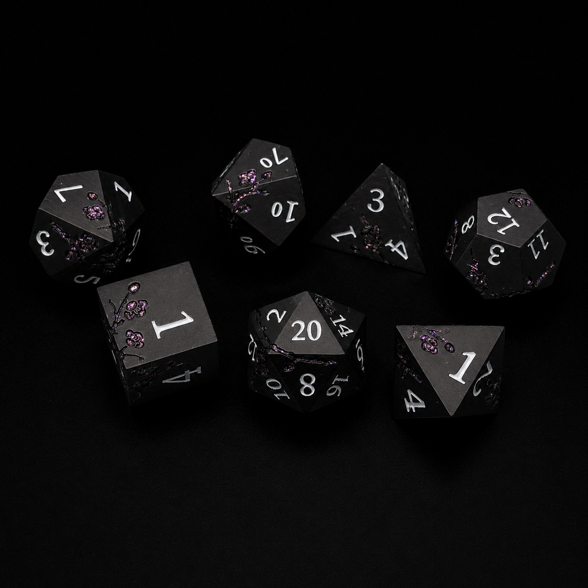 Black and Purple Cherry Blossom - Metal Dice Set