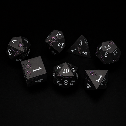 Black and Purple Cherry Blossom - Metal Dice Set
