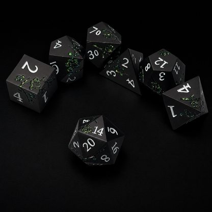 Black and Emerald Cherry Blossom - Metal Dice Set