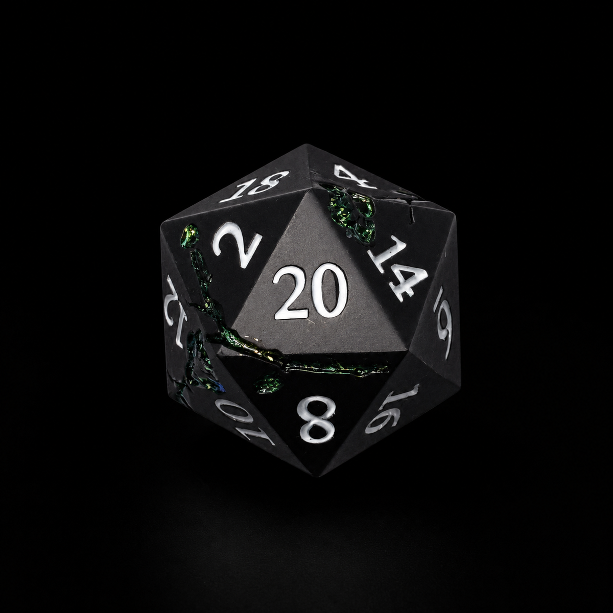 Black and Emerald Cherry Blossom - Metal Dice Set