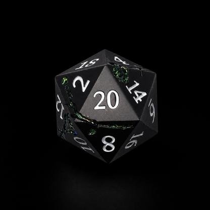Black and Emerald Cherry Blossom - Metal Dice Set