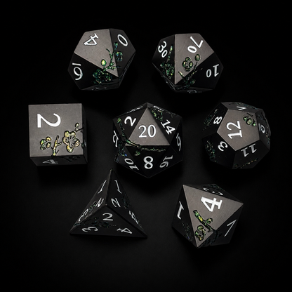 Black and Emerald Cherry Blossom - Metal Dice Set