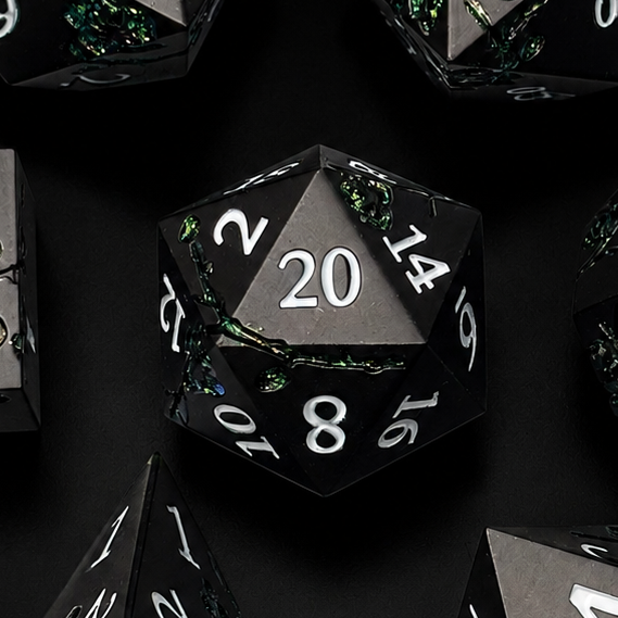 Black and Emerald Cherry Blossom - Metal Dice Set