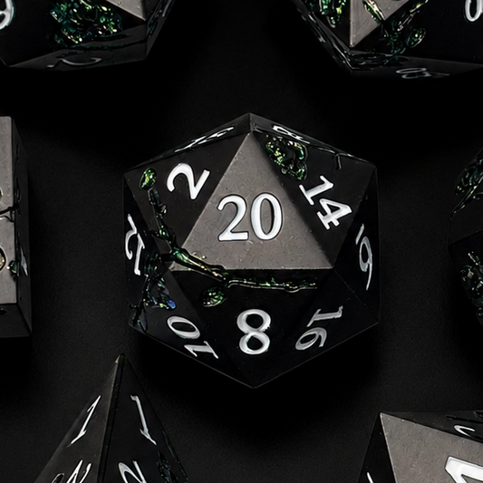 Black and Emerald Cherry Blossom - Metal Dice Set