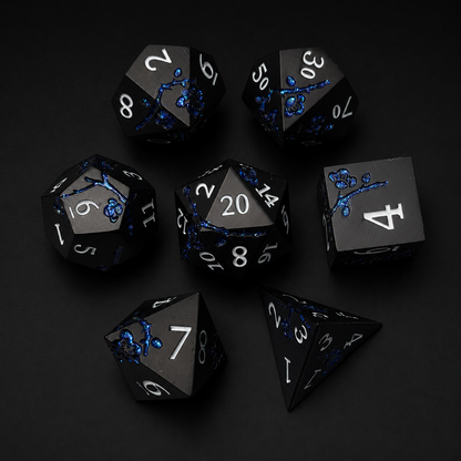 Black and Blue Cherry Blossom - Metal Dice Set