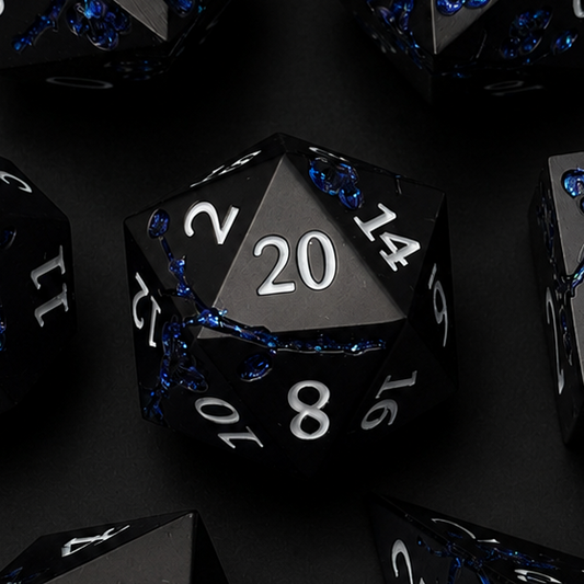 Black and Blue Cherry Blossom - Metal Dice Set