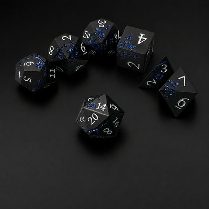 Black and Blue Cherry Blossom - Metal Dice Set