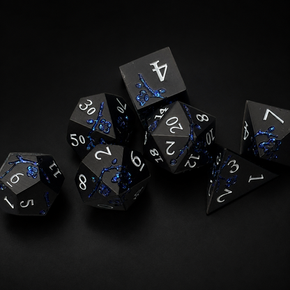Black and Blue Cherry Blossom - Metal Dice Set