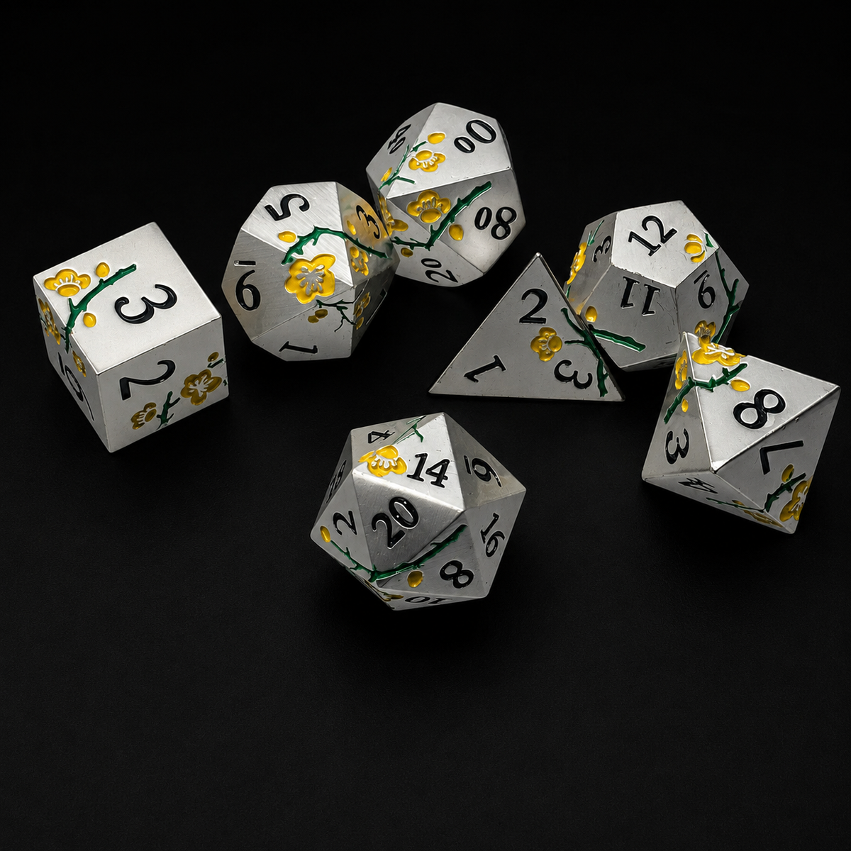 Iron Yellow Cherry Blossom - Metal Dice Set
