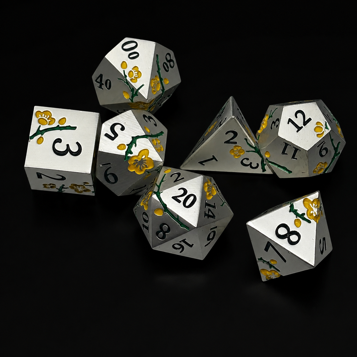 Iron Yellow Cherry Blossom - Metal Dice Set