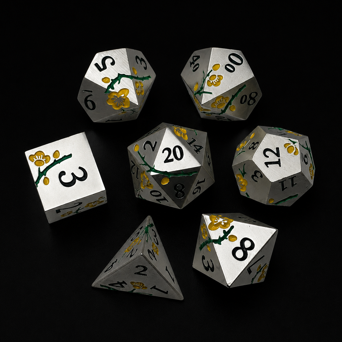 Iron Yellow Cherry Blossom - Metal Dice Set