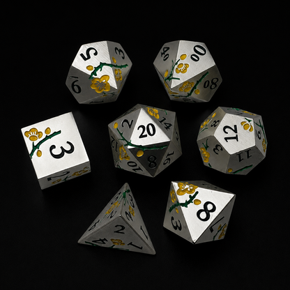 Iron Yellow Cherry Blossom - Metal Dice Set