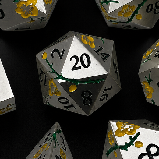 Iron Yellow Cherry Blossom - Metal Dice Set