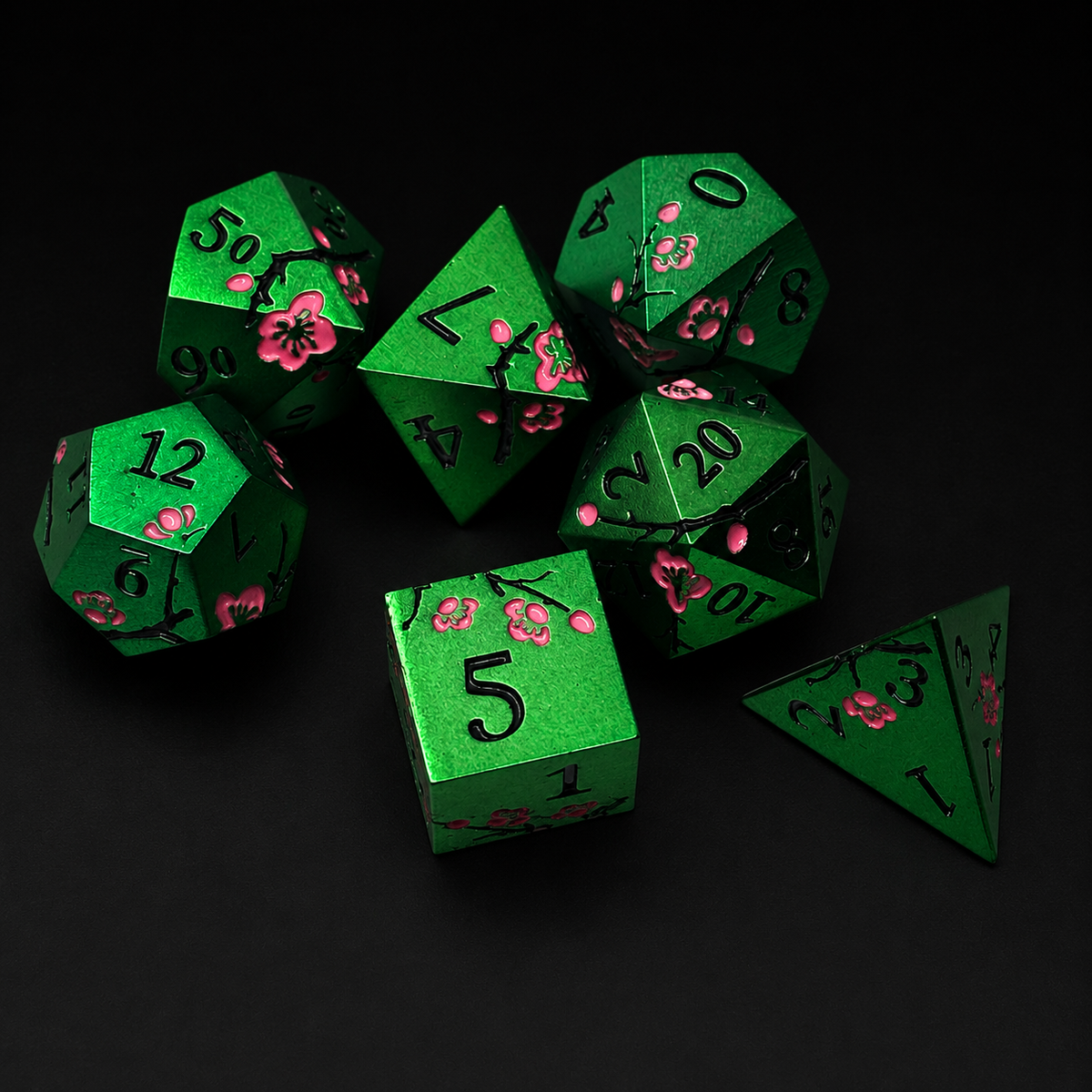 Green Cherry Blossom - Metal Dice Set