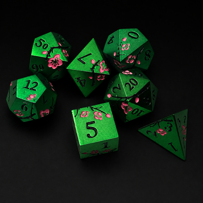 Green Cherry Blossom - Metal Dice Set