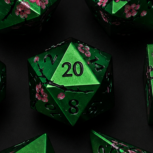 Green Cherry Blossom - Metal Dice Set