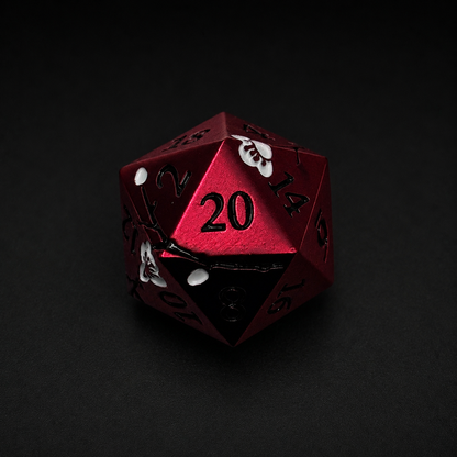 Red Iron White Cherry Blossom - Metal Dice Set