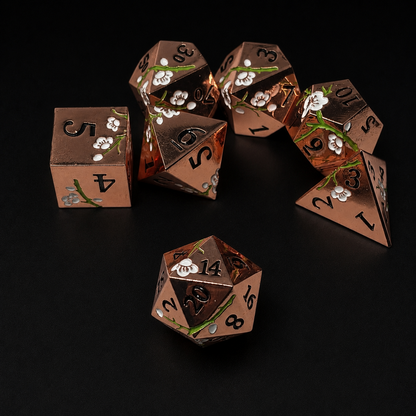 Bronze and Green Cherry Blossom - Metal Dice Set