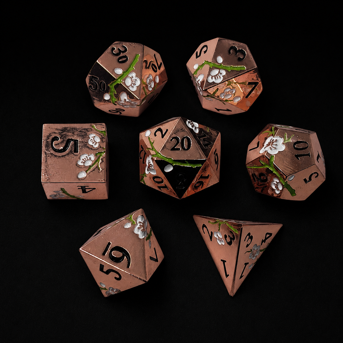 Bronze and Green Cherry Blossom - Metal Dice Set