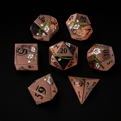 Bronze and Green Cherry Blossom - Metal Dice Set
