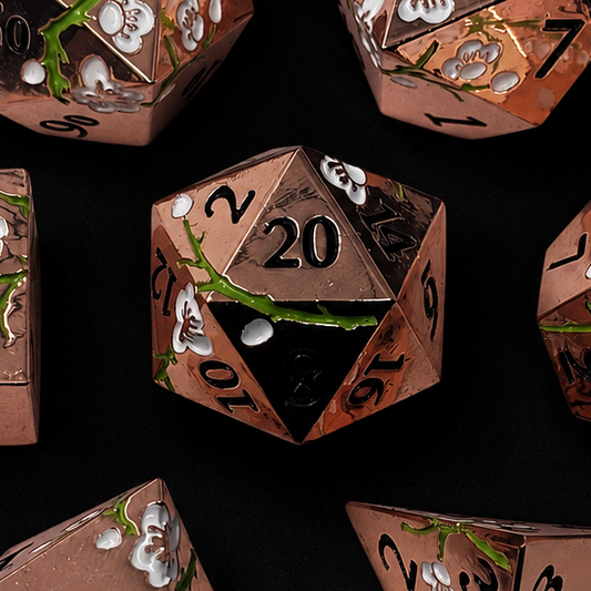 Bronze and Green Cherry Blossom - Metal Dice Set