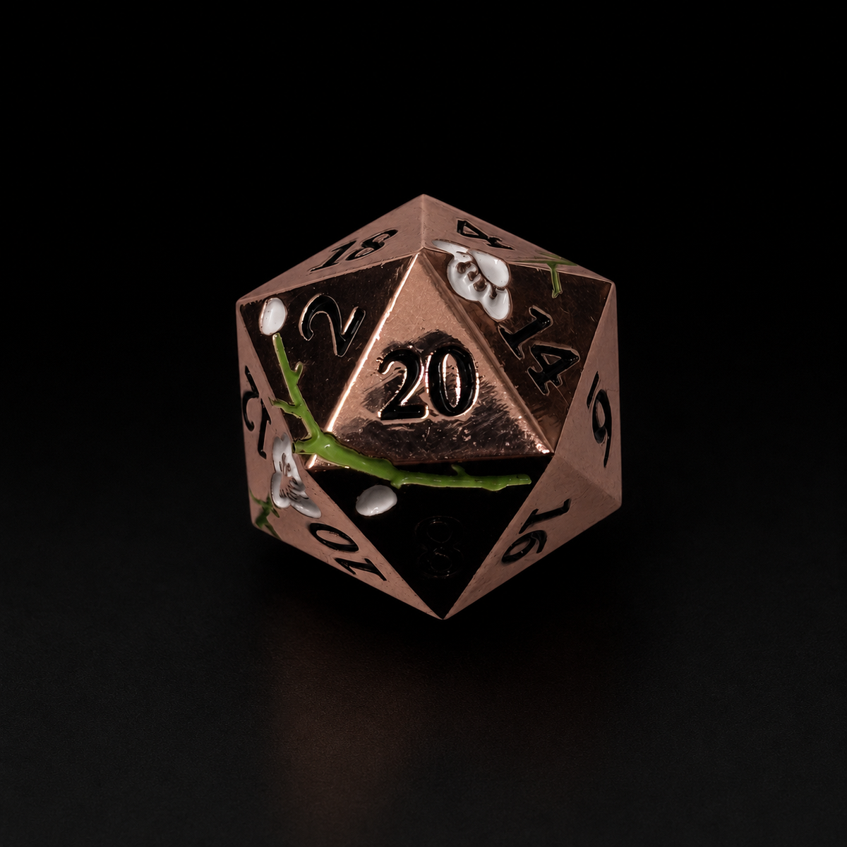 Bronze and Green Cherry Blossom - Metal Dice Set