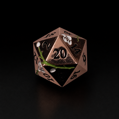 Bronze and Green Cherry Blossom - Metal Dice Set