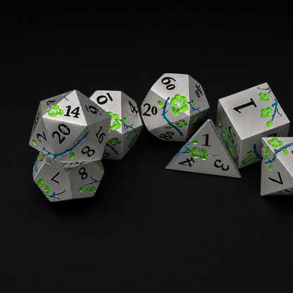 Iron Green Cherry Blossom - Metal Dice Set