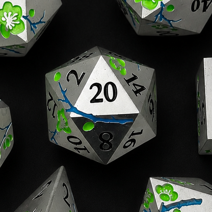 Iron Green Cherry Blossom - Metal Dice Set