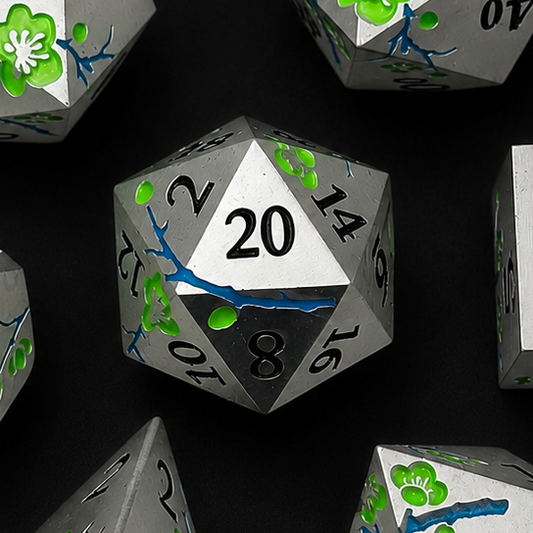 Iron Green Cherry Blossom - Metal Dice Set